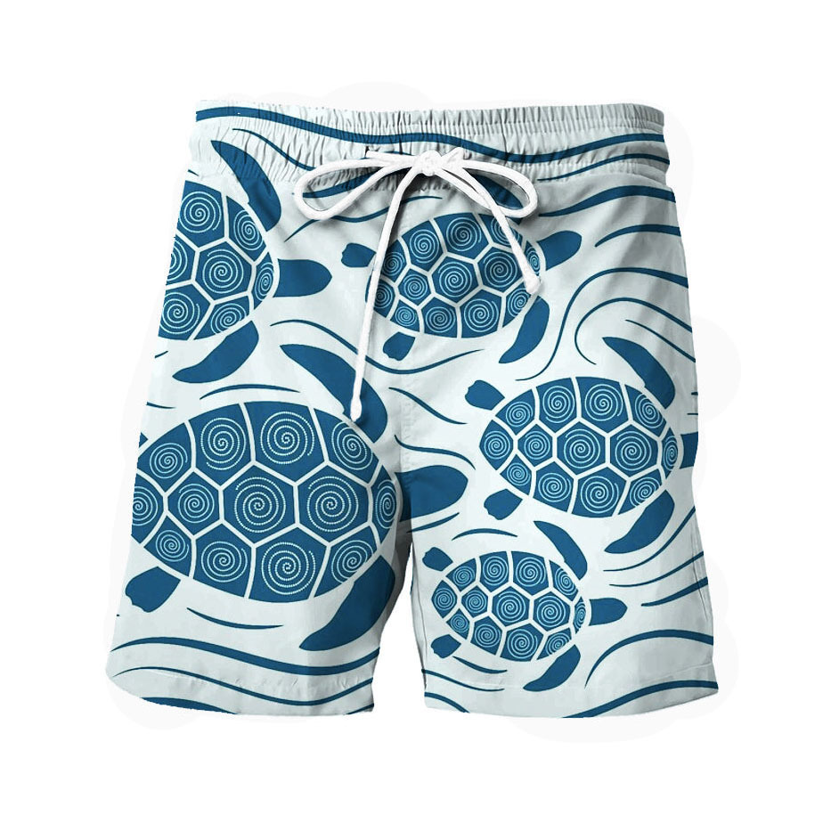 Pantalones de playa para hombres transfronterizos de estación independiente Pantalones de playa con estampado digital 3D de rebote de cuatro lados Pantalones de playa con estampado hawaiano