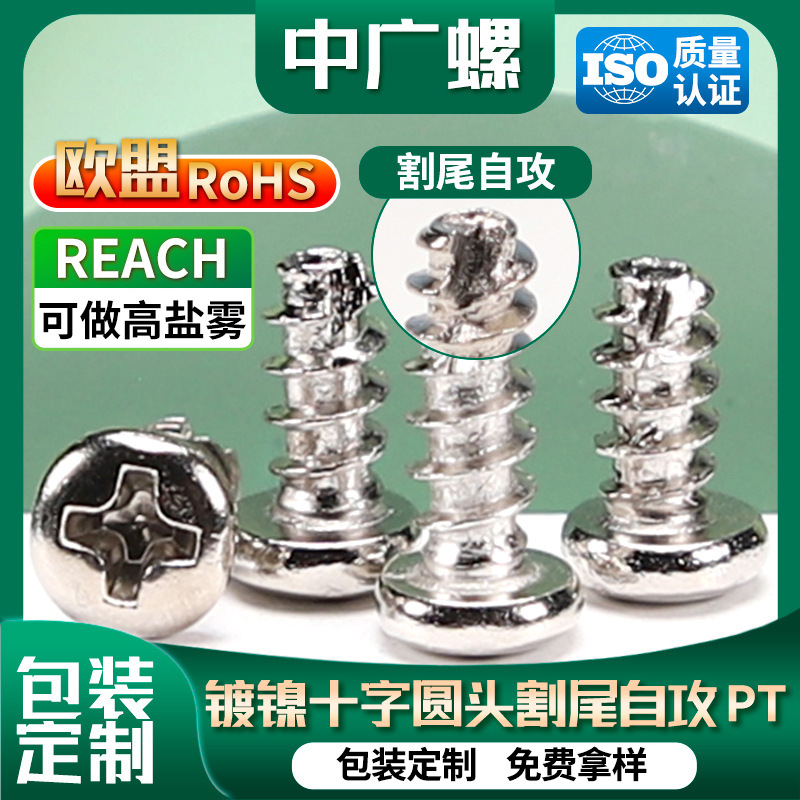 PT镀镍割尾自攻螺丝圆头平尾螺钉十字槽螺丝钉M2/M3/M4圆柱头