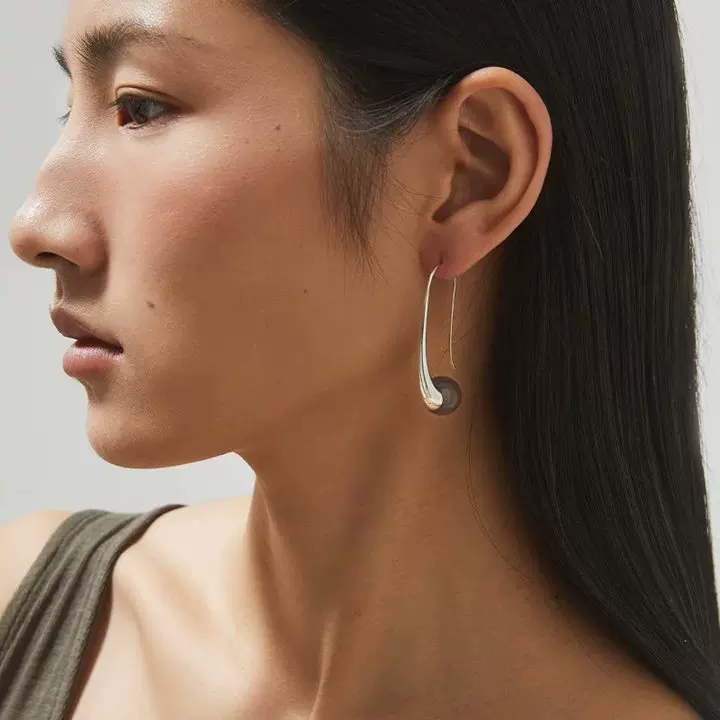 法式复古轻奢高级感水滴黑玛瑙长耳环小众设计耳饰简约气质耳钩女