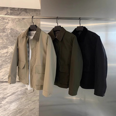 U+と同じスタイル！男女カップルモデル！ウォッシュドロービングアメリカンルーズファッションワークウェアラペルジャケットトレンディ