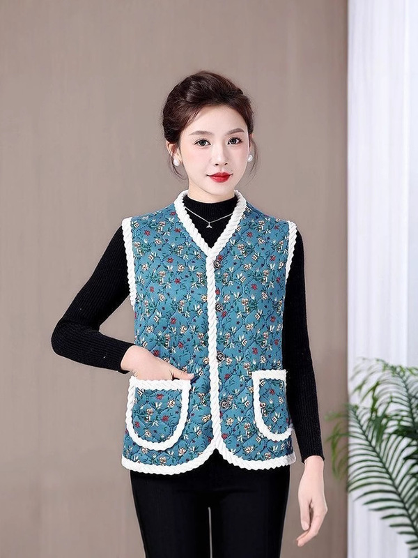 中高年の母親の服、ベルベットのベスト、ノースリーブのベスト、快適で暖かい、新しいスタイルの綿の服、秋と冬の服|undefined