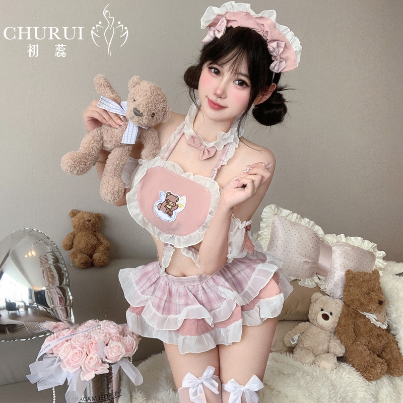 Churui Sexy Sexy Suit Maid Playful and Cute Uniform Temptation Pure Desire One-Piece Butt-Revealing Skirt Free of Apron for Women