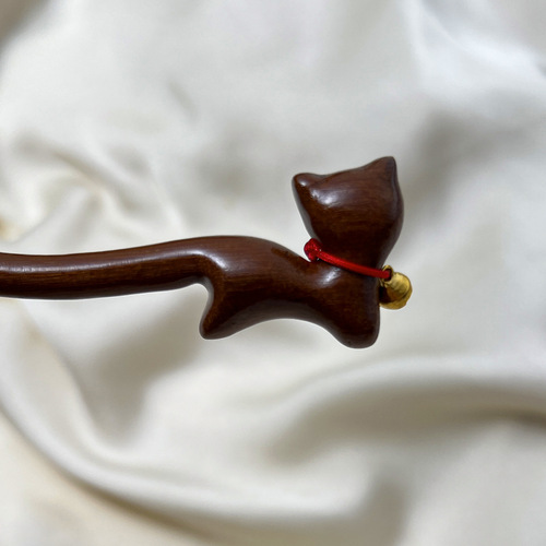 Classical Chinese hairpin, ancient style gold-thread sandalwood hairpin, antique bell-shaped cat hair comb, simple retro updo headpiece