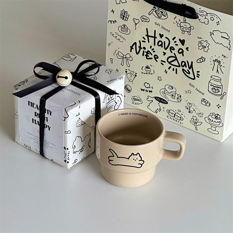 生日礼品女生可爱猫咪杯子ins风情侣闺蜜伴手礼物陶瓷咖啡杯水杯|undefined