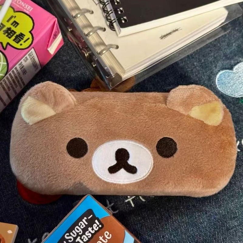女の子向けの毛皮で覆われたかわいいリラックマの鉛筆バッグ、見栄えの良い化粧品バッグ、大容量の漫画文具筆箱、ペンホルダー|undefined