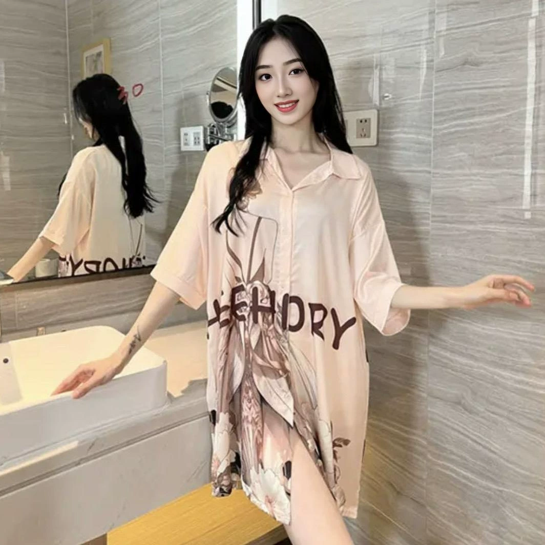 [Обледенение на торте] Весна и лето 2025 года модная ночная рубашка из ледяного шелка