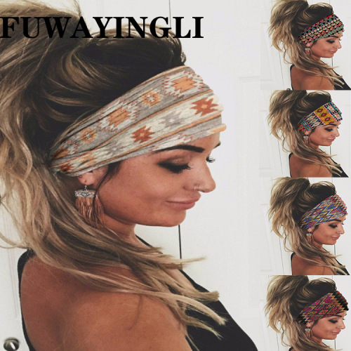 Cross-border headscarf fashionable paisley retro wide-brimmed printed headband European and American ethnic palace ladies sports headband
