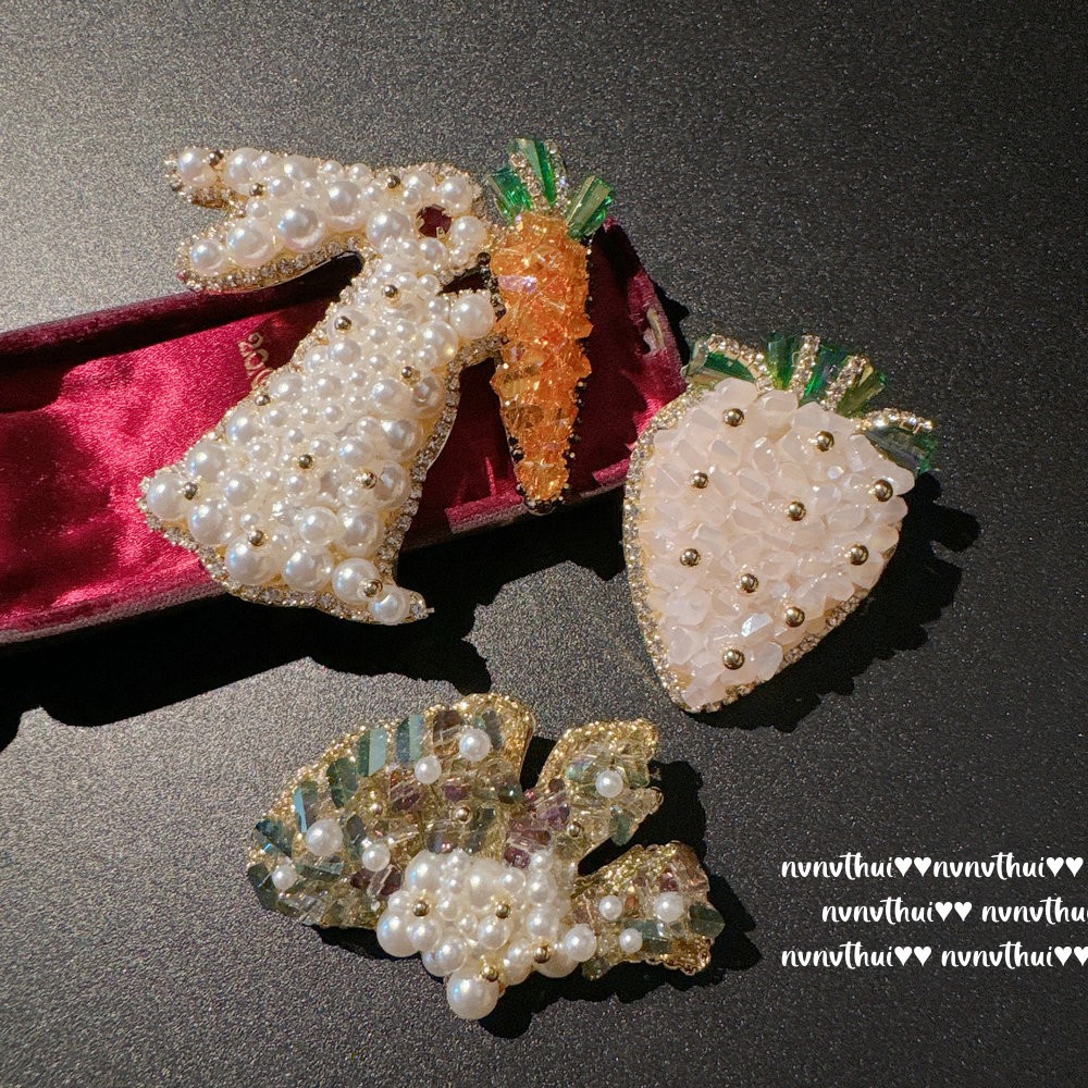 Lolita Colorful Orange Crystal Carrot Rabbit Brooch Vintage Pink Crystal Radish Zircon Brooch