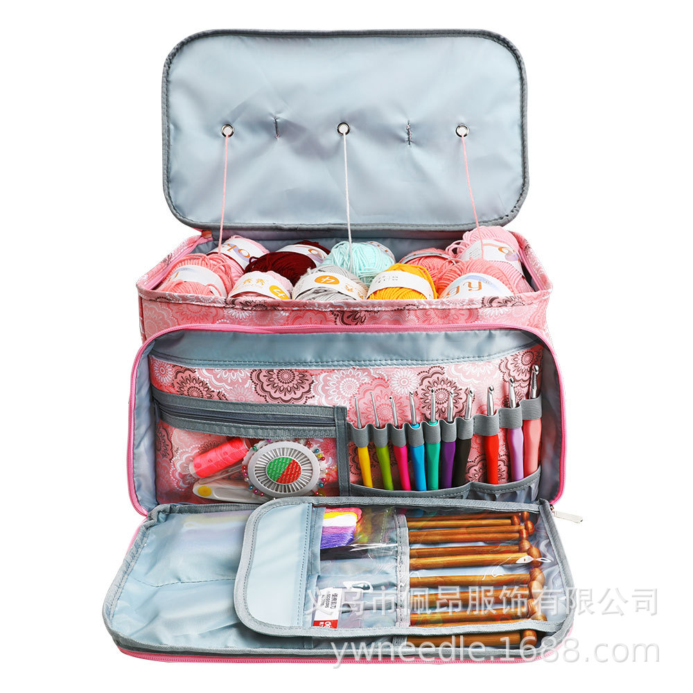 Nueva talla grande mejorada bolsa de lana de ganchillo de tres agujeros bolsa de almacenamiento herramienta de tejido de almacenamiento multifunción bolsa vacía al por mayor