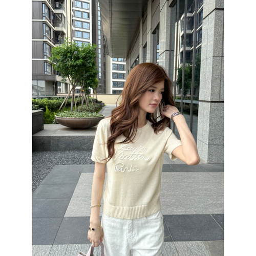 Summer new style letter embroidery knitted short-sleeved women's all-matching slimming top thin lyocell pullover sweater