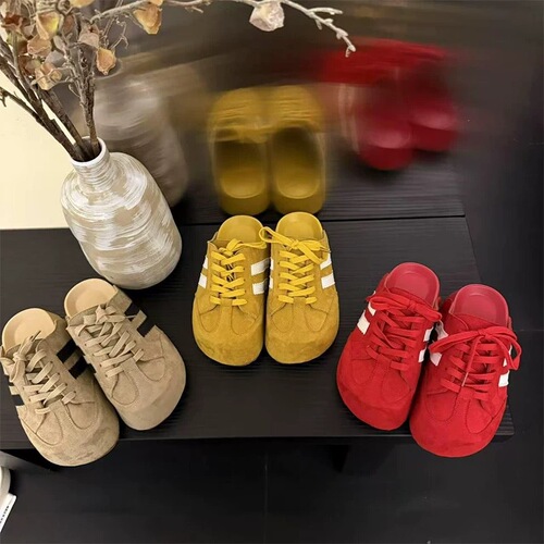 2026 spring new fashionable Korean lace-up German training shoes casual style all-matching inner height-increasing soft sole baotou half slippers