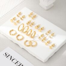 真金黄铜电镀 欧美时尚热销 小清新五角星爱心花朵耳钉耳环套装