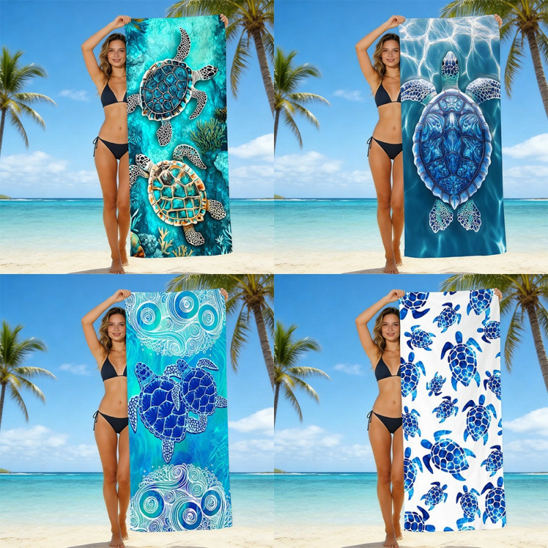 Cross-Border New Microfiber Turtle Beach Towel, Amazon's Best-Selling Water-Absorbent Quick-Drying Bath Towel, Non-Sand-Sticking Double-Sided Fleece