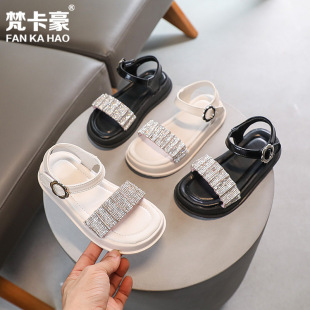 Fankahao children's rhinestone sandals 2024 Summer new girls versatile platform casual Roman muffin sandals