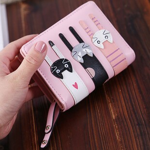 2024 Foreign Trade Women's Short Three-fold Wallet Cute Cartoon Three Cats Wallet Simple Zipper Coin Wallet Wallet
