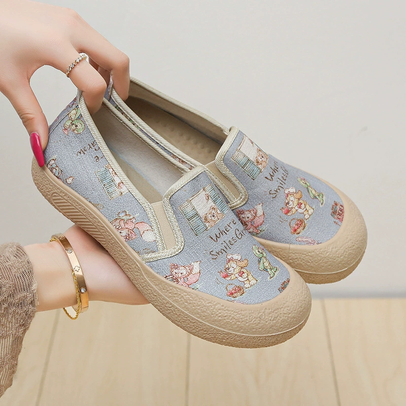 2025 новые нескользящие удобные женские туфли из ткани в стиле старого Пекина, износостойкие повседневные туфли на плоской подошве, женские туфли-лодочки на одну ногу