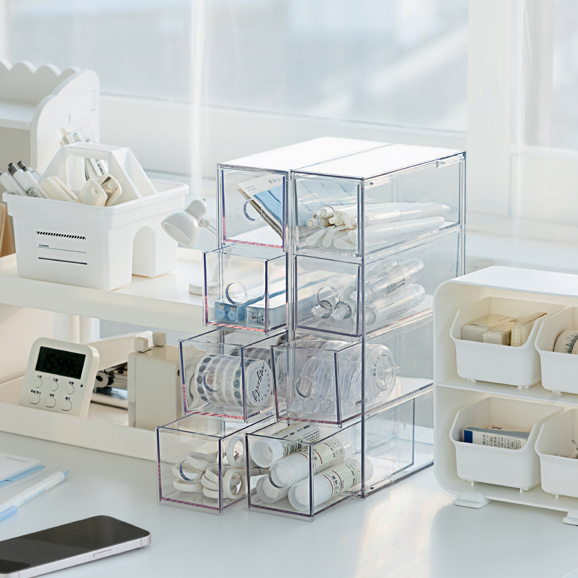 Nueva caja de almacenamiento de pupilas de belleza tipo cajón caja de almacenamiento de escritorio transparente a prueba de polvo caja de almacenamiento de papelería y cosméticos Caja pequeña