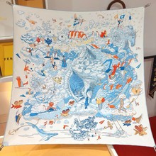 跨境欧美时尚丝巾高档优雅围巾轻奢丝绸印花字母印花海外热销大牌