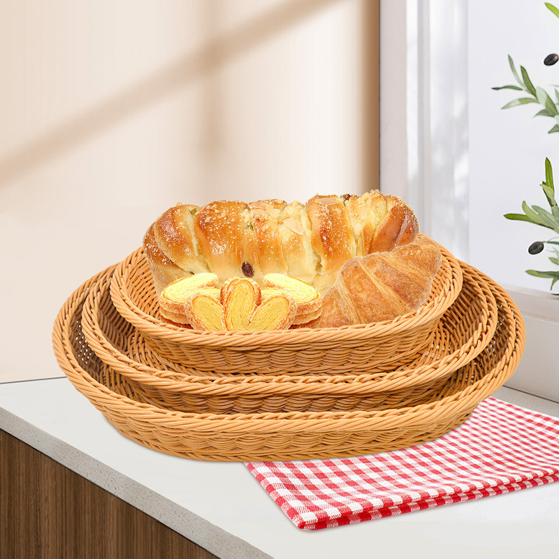 Phoenix pattern craft best-selling PP/PE imitation rattan bread basket eco-friendly imitation rattan woven fruit and vegetable basket desktop rattan storage basket
