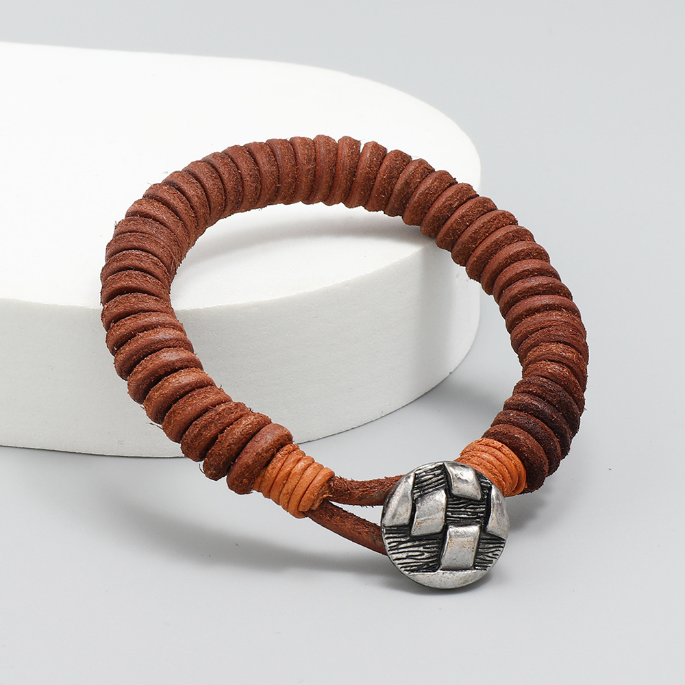 18g Weight Bangle Classification Retro Geometric Alloy Cowhide Knitting Men's Bangle Men Cord & Leather Bracelets
