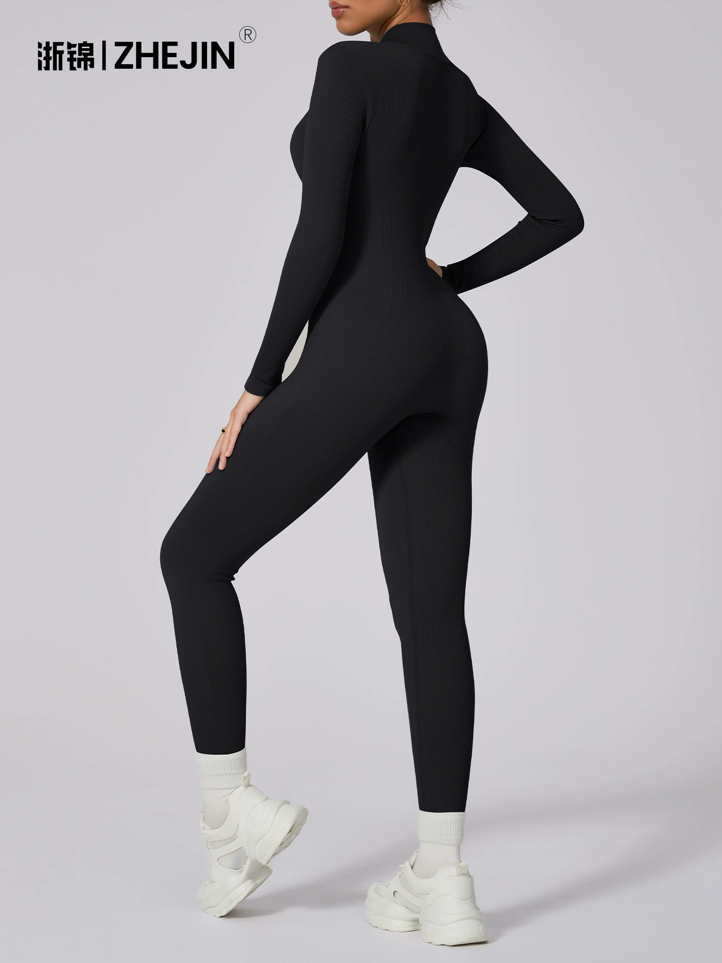 Yoga jumpsuit women's quick-dry high-elastic zip one-piece, European tight fit