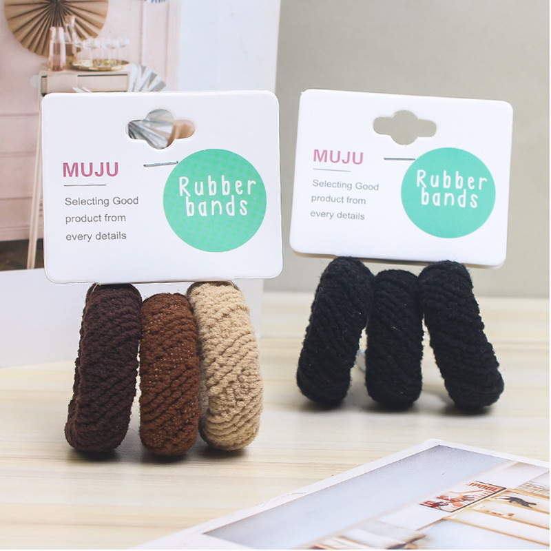 Thick High-Elastic Seamless Hair Ties, 3-Pack Towel Ring Hair Bands, Traceless Rubber Bands, Diagonal Pattern, Non-Damaging Hair Ties