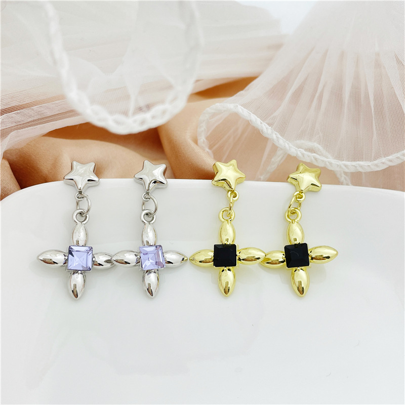 Fashion Cross Star Alloy Plating Inlay Rhinestones Womenu0027S Drop Earrings 1 Pair