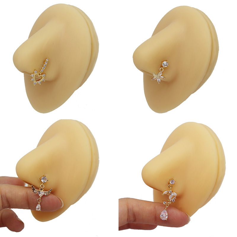 Fabbrica di gioielli per piercing al naso con perno a L a forma di cuore in zircone europeo e americano transfrontaliero Gatte_voghion.com