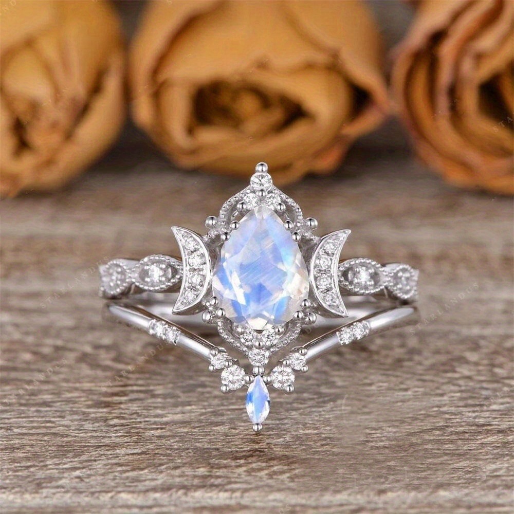 Temu Cross-Border Elegant Moon Crown Ring适合各种场合 Valentine's Day Birthday Party Gift Jewelry