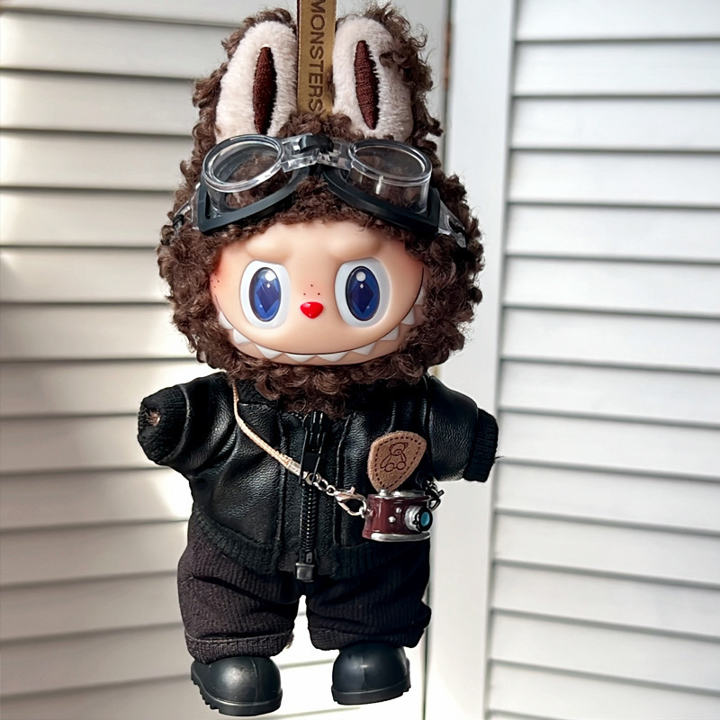 Labubu Clothes 17cm Shield Bear Leather Jacket First, Second, and Third Generation Sitting Style Leather Jacket Coat Leather Skirt Labubu Doll Clothes