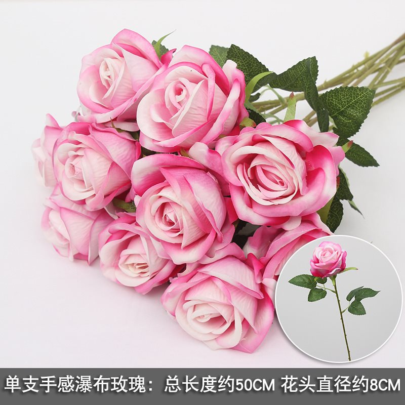 Topa de veludo rosa cascada flor falsa diseño de fondo pared red perforación roja decoración de rosa pared de cártamo del centro comercial