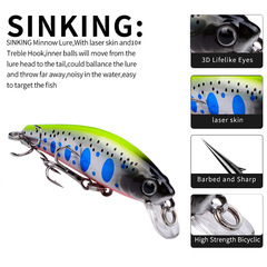 Submerged Minnow Lure 5.6cm 6.8g Freshwater Largemouth Bass Artificial Fishing Bait Biological Plastic Hard Lure Fishing Gear