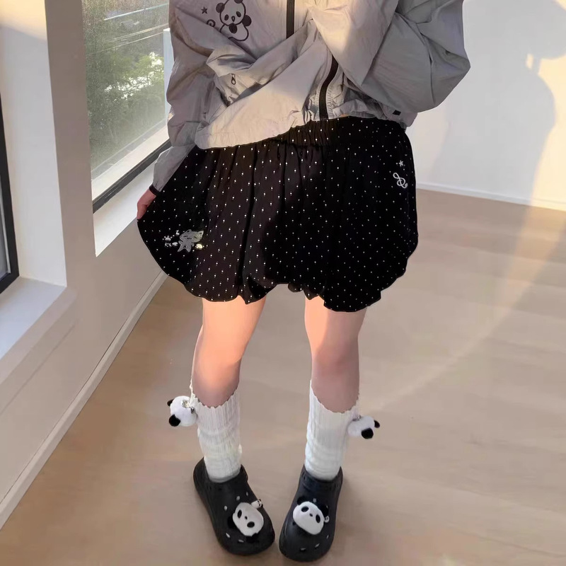 Japanese-Style Soft Girl Jk Polka Dot Floral High-Waisted Slimming Student Loose Wide-Leg A-Line Lantern Shorts