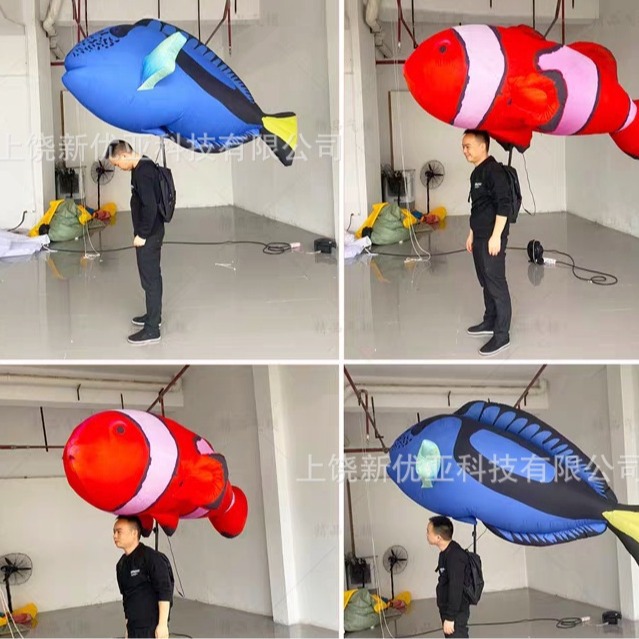 充气闭气悬挂海洋气模装饰卡通炫彩PVC鲸鱼热带鱼螃蟹海豚美陈