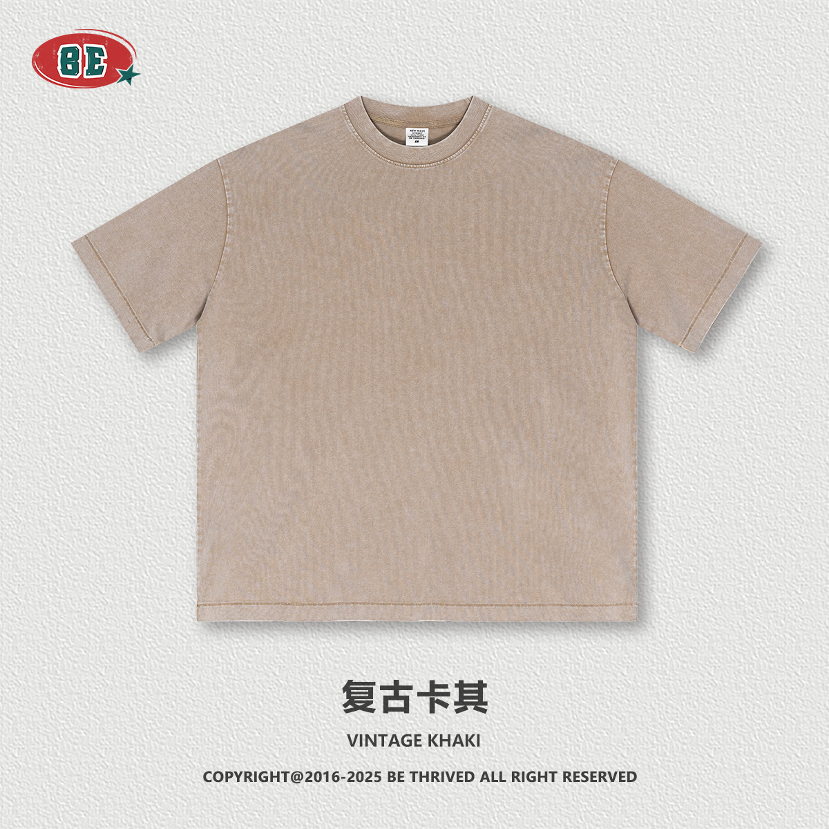BE ropa de hombre | 2025 verano marca de moda americana oversize batik de manga corta retro 285G camiseta lavada de algodón puro hombre