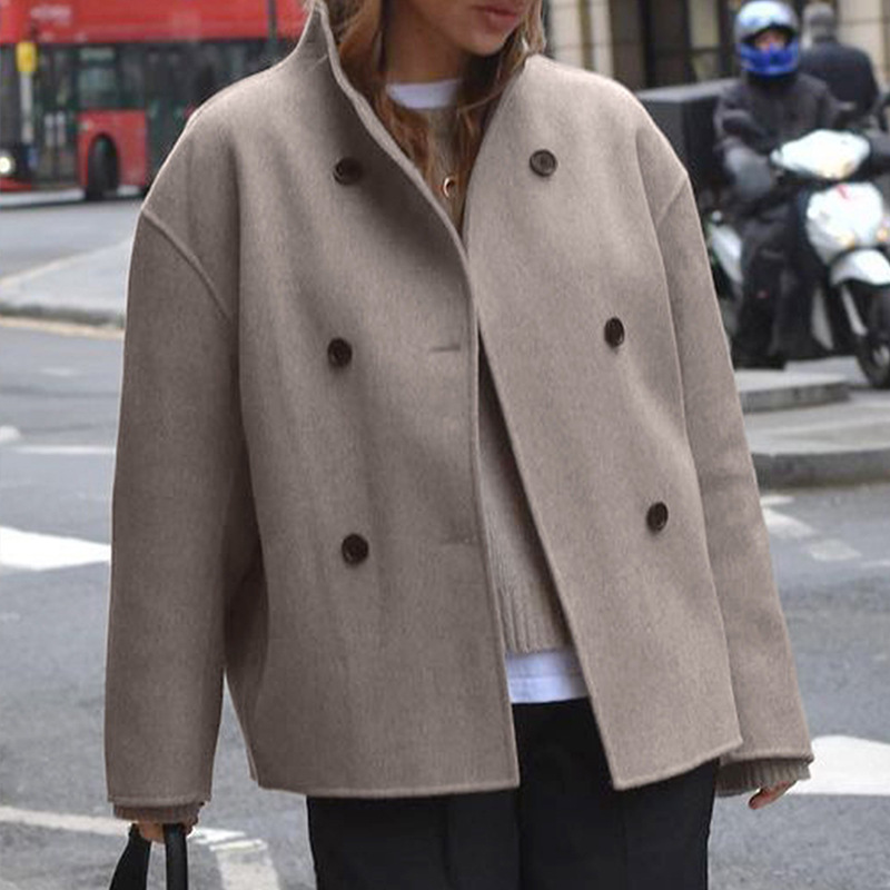 Women's Double-breasted Wool Blend Trench Coat Oversized Chic_voghion.com