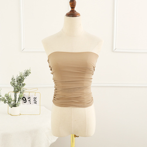 Maple's Edge new women's summer solid color slim fit anti-exposure sports mesh tube top elastic tight breathable chest wrap