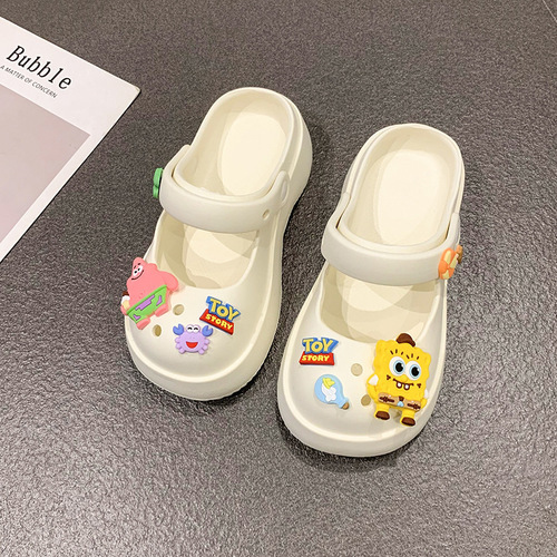  Cute Poop Cartoon Head Hole Slippers Women Summer Outdoor Wear Half Slippers Mary Jane Sweet Sandals 