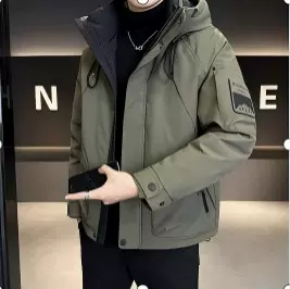 连帽羽绒服男士短款2025冬季新款宽松户外工装鸭绒保暖外套冲锋衣