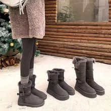 灰色长筒雪地靴女2025冬季新款厚底靴子休闲百搭加厚防滑东北棉鞋