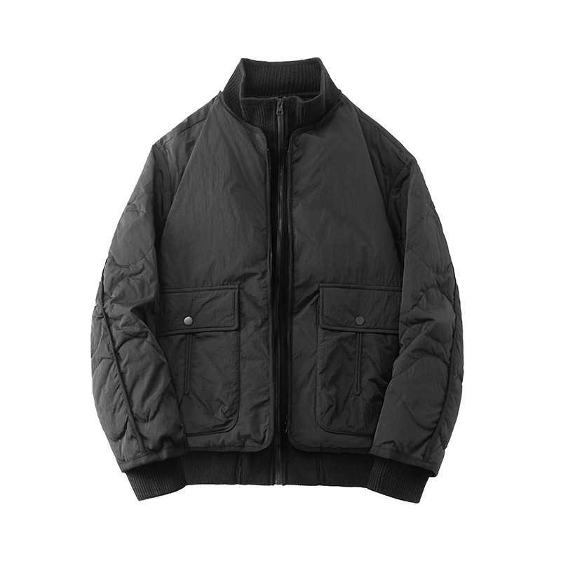 Falso de dos piezas de punto de cuello vertical chaqueta de plumón hombre invierno suelto abrigo de trabajo caliente chaqueta de moda de hombre image 6