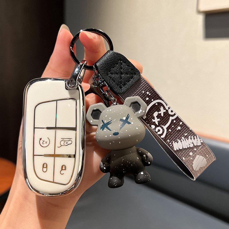 지프 A-스마트 4 키 [싱글 쉘 화이트] + 회색 폭력 곰 펜던트