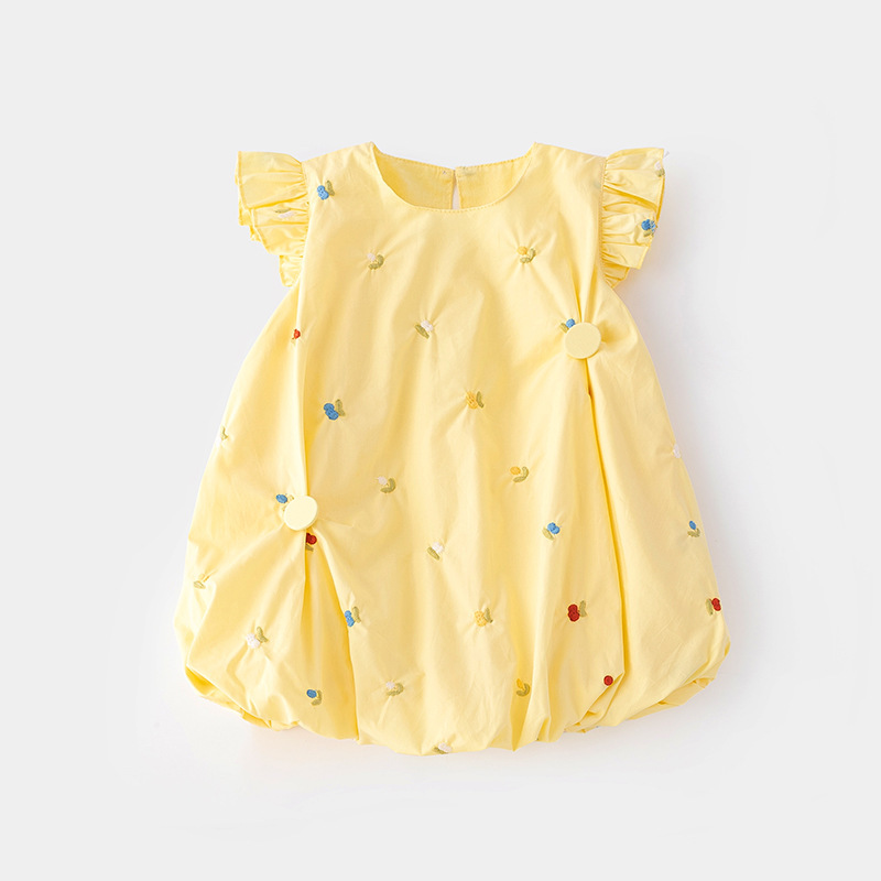 新しい女の子フライングスリーブフラワースカート 2025 夏スタイルドレスベビーガールプリンセススカート子供の日のショートスカート 5330|undefined