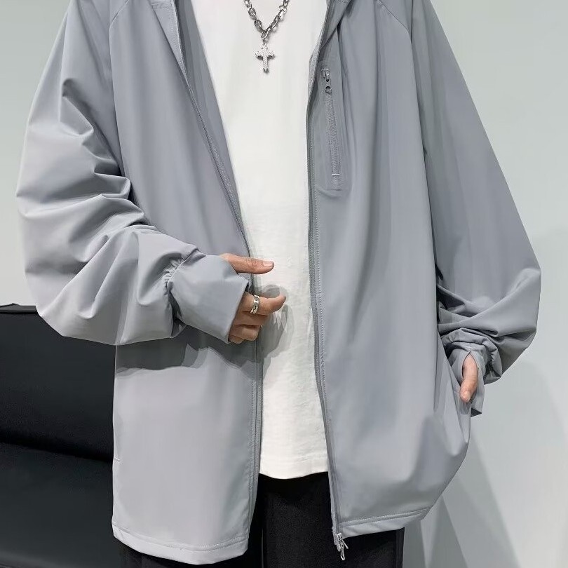 Men's summer thin sun protection jacket, outdoor functional windbreaker, American high street style hooded sun protection jacket, lightweight