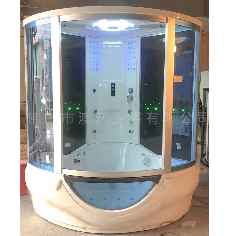 Sala de ducha en forma de abanico con bañera, sala de vapor con pedal, sala de ducha integral, sala de sauna con ducha de vapor integrada