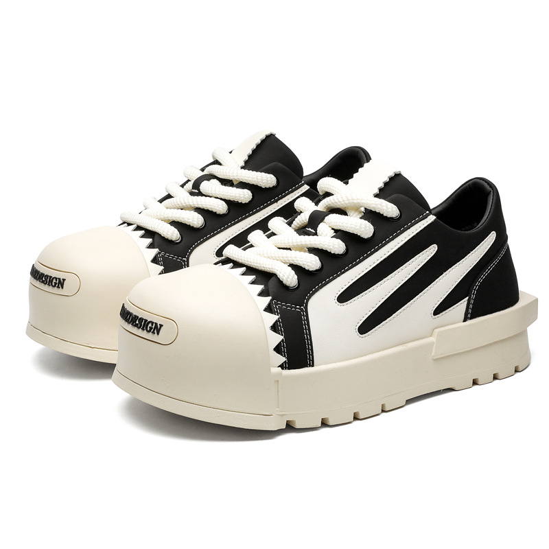 アメリカ式の大きい頭のパンの靴の男性の小さい大衆の高い街のカップルの金のカジュアルな板の靴の厚い底は高くなって口を開けて卵の殻の靴を笑います。