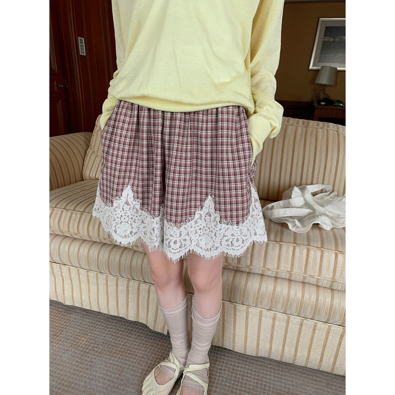 Mona Zhang Qixian【5.6/10:00Am New Arrivals】Elastic Waist Breathable Relaxed Plaid Long/Short Pants