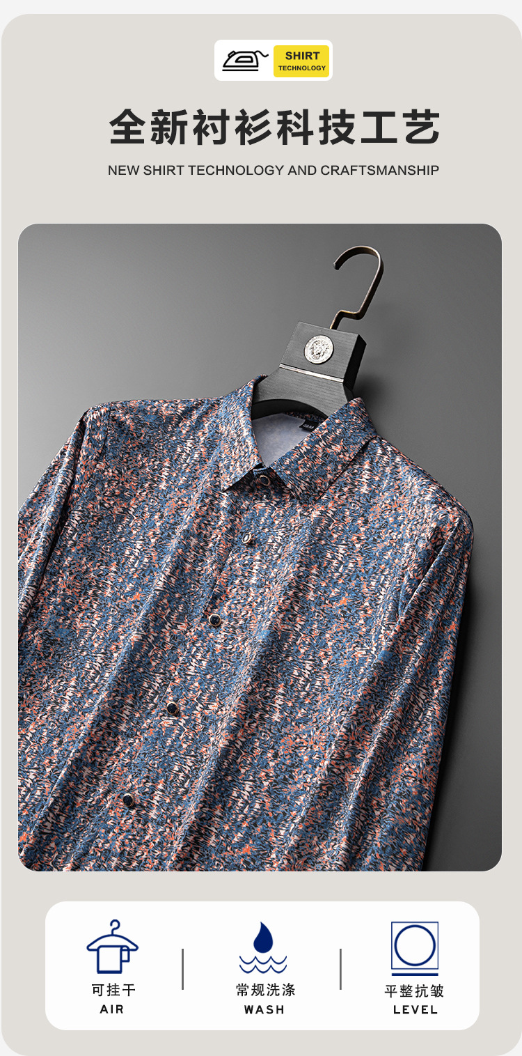 Description Picture 6 of itemHigh Quality Printed Men's Shirts 2024 Spring Long Sleeved Slim Casual Business Dress Shirts Vintage Social Party Tuxedo Blouse