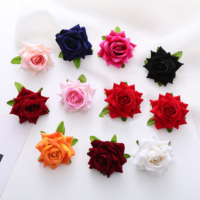 Texture flannel simulation curling rose flower head DIY simulation flower headdress accessories wedding party home decoration flower