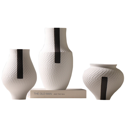 Modern Minimalist Ceramic Vase Ink Splash Cutting Pattern Creative Decorative Sample Room Hotel Antique Display Shelf Ornament